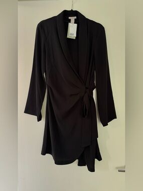 H&M Black Long-Sleeve Wrap Dress